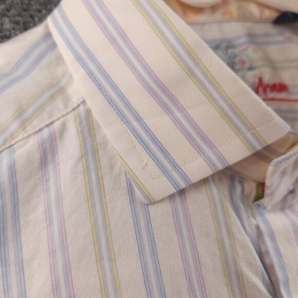 Robert Graham Blue Yellow Pastel Striped Medium Long Sleeve Button Up Embroidery - Picture 12 of 16